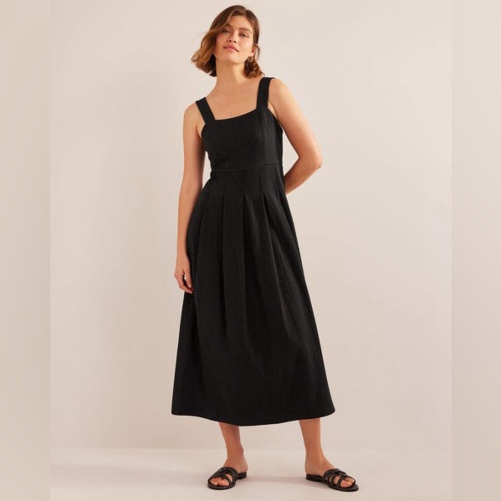 Boden black Strappy Seersucker Midi Dress, SIZE 12